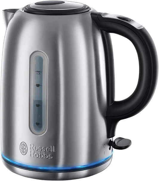 Russell Hobbs Brushed Stainless Steel Electric 1.7L Cordless Kettle (Quiet & Fast Boil 3KW, Removable washable anti-scale filter, Push button lid, Perfect pour spout) 20460