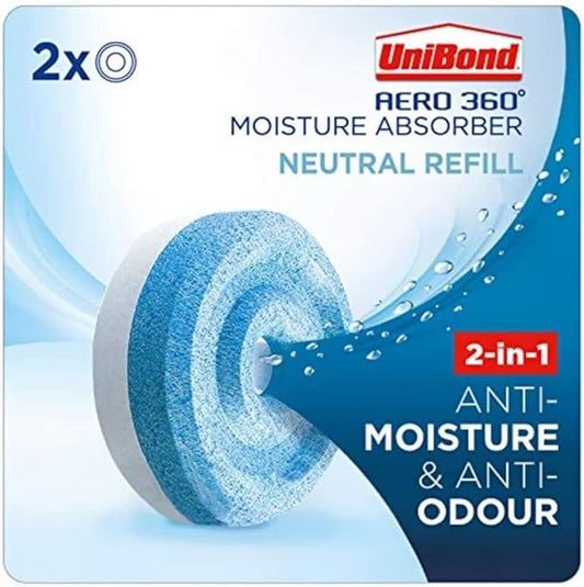UniBond AERO 360° Moisture Absorber Neutral Refill Tab, ultra-absorbent and odour-neutralising, for AERO 360° Dehumidifier, Condensation Absorbers, Twin Pack (2 x 450g)