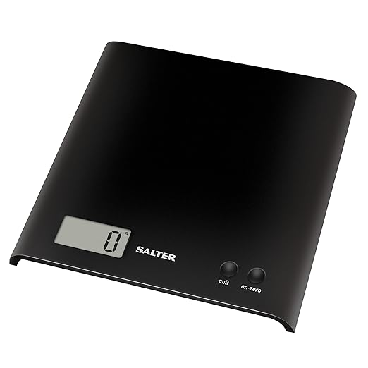 Salter 1066 BKDR15 Arc Kitchen Scale – Digital Food Weighing Scales For Precise Cooking/Baking, Slim Platform for Compact Storage, Add & Weigh/Tare Function, 3kg Capacity, Battery Included, Black