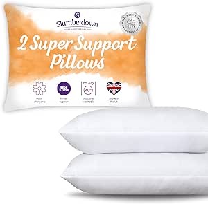 Slumberdown Pillows 2 Pack - Super Support Firm Side Sleeper Bed Pillows for Neck and Shoulder Pain Relief - Comfy & Supportive, Hypoallergenic, Made in the UK, Standard Size (48cm x 74cm)