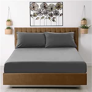 Microfiber Fitted Sheet Double - Plain Dyed Bedding Sheet - Charcoal Bottom Bed Sheet