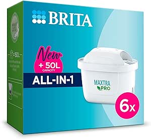 BRITA MAXTRA PRO All In One Water Filter Cartridge,Pack of 6 - Improved version of MAXTRA+,Original BRITA refill reducing impurities, chlorine, pesticides and limescale for tap water