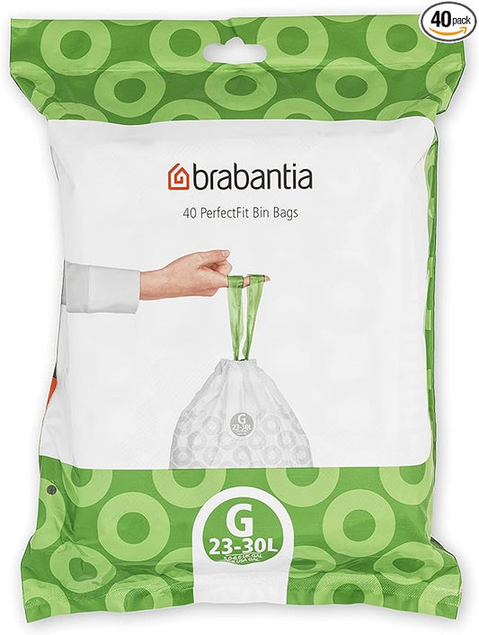 Brabantia Bin Liners, Size G, 23-30 L - 40 Bags ,White,375668