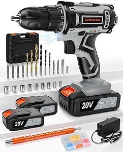Acmaker Cordless Drill 20V, Electric Drills with 2 Batteries 2.0Ah, 42Nm Power Battery Drill Cordless, 25+1 Torque, 89 PCS Cordless Drill and Screwdriver Set, 2 Speed LED Light Combi Drill for DIY