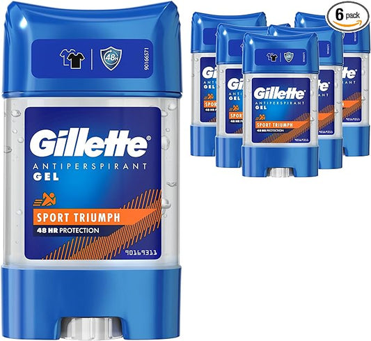 Gillette Antiperspirant Clear Gel Deodorant For Men, 48-Hour Invisible Sweat and Odour Protection, Pack of 6, 420 ML (6 X 70 ML), Sport Triumph