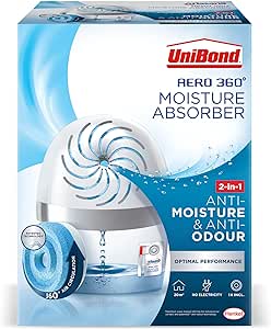 UniBond AERO 360º Moisture Absorber, Ultra-Absorbent Dehumidifier, Helps to Prevent Condensation, Mould & Musty Smells, Refillable Condensation Absorber, 1 Device incl. 1 Refill Tab 450g